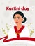 Happy Kartini Day. Kartini is Indonesian Female Hero. Asian woman with floral elements and Indonesian flag. Habis gelap