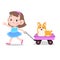 happy kid girl pulling wagon toys pet vector