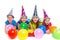 Happy kid girls birthday party balloons and gift