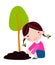 Happy kid is planting small plant cartoon