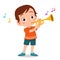 happy kid play trumpet music vector