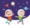 happy kid study astronomy planet stars