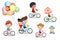 Happy kids on bicycles, Child riding bike,Kids riding bikes, Child riding bike, kids on bicycle vector on white background,