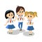 Happy Kids in blue hight school uniform, cute childrens studying in college together, girl and boy student isolated on