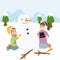 Happy Kids Building a Snowman Cartoon Vector