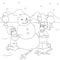 Happy Kids Building a Snowman. Coloring Page Cartoon Vector