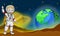 Happy kids cartoon. Astronaut landing in Mars