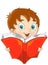 Happy kids cartoon. Boy reading a red book