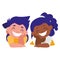 Happy kids couple interracial characters