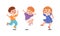 Happy kids dancing and jumping set. Energetic little children in motion cartoon vector illustration