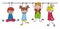 Happy kids, hanging girls and boys, funny vector illustration