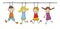 Happy kids, hanging girls and boys, funny vector illustration
