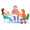Happy kids having breakfast by themselves. Two girls and boy eating morning meals at table. Child nutrition concept