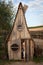 Happy kids having fun hiding in a fantasy wooden playhouse