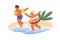 Happy kids having fun in water. Children in swim ring and inflatable sleeves on summer holidays. Boy and girl rejoicing