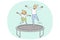 Happy kids jumping on trampoline