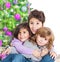 Happy kids near Christmas tree