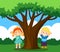 Happy Kids Near a Tree , Save tree Vector Illustration