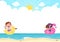 happy kids play at beach vector illustration