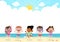 happy kids play at beach vector illustration