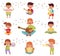 Happy Kids Playing Different Musical Instruments Vector Illustrations Set