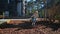 Happy kids playing at playground near with house