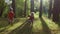 Happy kids playing soccer in autumn park