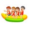 Happy kids ride on banana boat