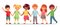 Happy kids team. Multinational childrens, school girls and boys stand together holding hands isolated vector