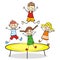 Happy kids on a trampoline, vector illustration