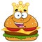 Happy King Hamburger Cartoon Character With Gold Crown