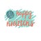 Happy knitters lettering with yarn ball for knitting and crochet in cartoon style