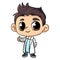 Happy knowledgeable male doctor character illustration in doodle style