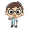 Happy knowledgeable male doctor character illustration in doodle style