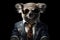 Happy Koala In Suit And Sunglasses On Black Background. Generative AI