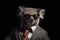 Happy Koala In Suit And Sunglasses On Black Background. Generative AI