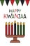 Happy Kwanzaa greeting card with kinara and seven candles, flag bunting, flat illustration. Cute simple vertical poster