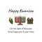 Happy Kwanzaa minimalist greeting card with Kinara seven candles, corn and gift box. Card message, Wish for Kwanzaa