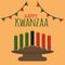 Happy Kwanzaa - text. African American ethnic cultural holiday. Candle holder kinara vector illustration isolated on white. Seven