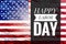 Happy Labor day banner on American flag design with paper texture