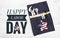 Happy Labor day banner with fabric pocket tool pouch with repair tool with space on white texture background