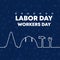 Happy Labor Day banner. Vector illustration, Design template. Continuous one line drawing of helmet, hammer, and construction