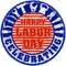 Happy labor day celebrating colorful rubber stamp with striped b