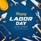 Happy Labor day Construction equipment vector design on blue background