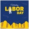 Happy labor Day Creative Typography with Workers Helmets on a Bl
