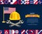 Happy Labor Day USA Neo Geometric Poster Vector Illustration September 5 Celebration. Flag, Realistic helmet, screw wrench design