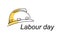 Happy Labour Day. One continuous line drawing of yellow hard hat with lettering Labour Day. Safety hard construction hat icon