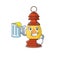 Happy lantern Scroll mascot design with a big glass