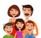 Happy large family, portrait. People, parents and children. Cartoon vector illustration