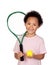 Happy latin child with a tennis racket